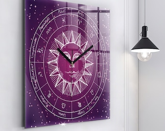 Clock Zodiac Constellations, Astronomy Themed Pink Printed Clock, Unique Number Collection, Personalised Clock