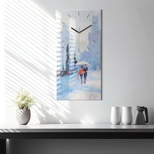 Oil Wall Clock, White Glass Clock, Abstract Hanging Clock, Personalised Clock, Numbers or Lines Collection
