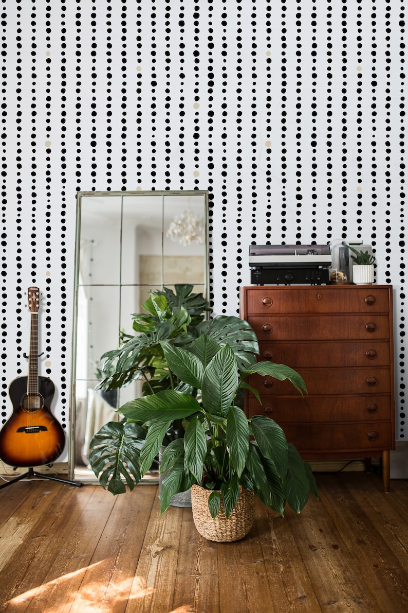 Dotted Patch Removable Wallpaper Black Dots White Etsy