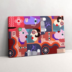 Abstract faces Canvas, Wall Art Picture, Red Wall Decoration, Abstraction Canvas Art