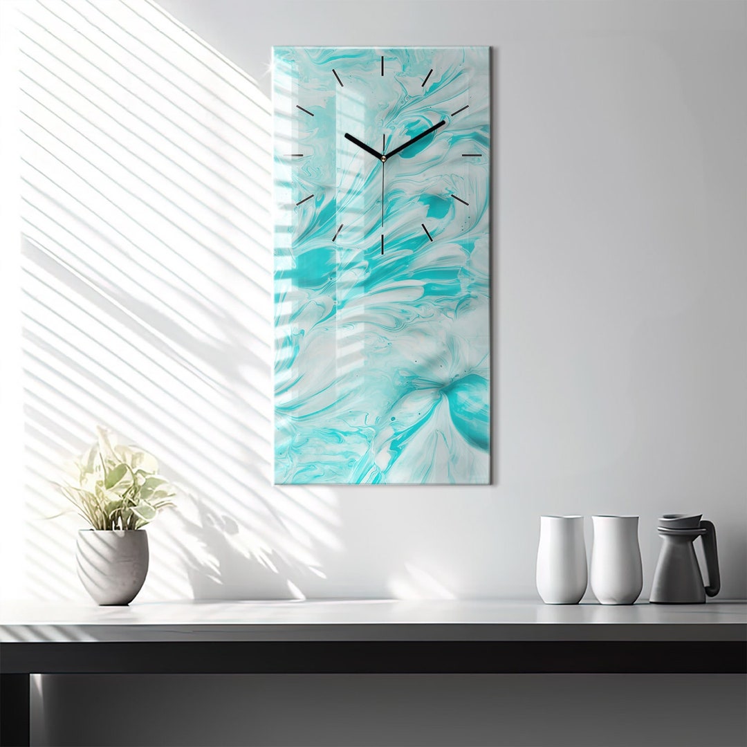 Blue Abstraction Modern Wall Clock, Blue Glass Clock, Abstract Modern ...