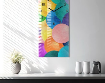 Abstract wheels Modern Wall Clock, Multicolour Glass Clock, Abstract Wall Clock, Personalised Clock, Numbers or Lines Collection