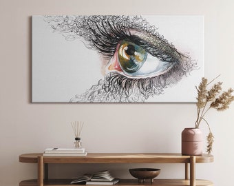 Drawing of a human eye Canvas, Picture Wall Hanging, White Wall Decor, Abstraction Canvas Print