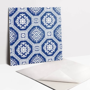 Stickers carreaux bleus portugais, carreaux autocollants, mosaïques autocollants, décalcomanies bleues décoratives, autocollants pour carrelage, lot de 9