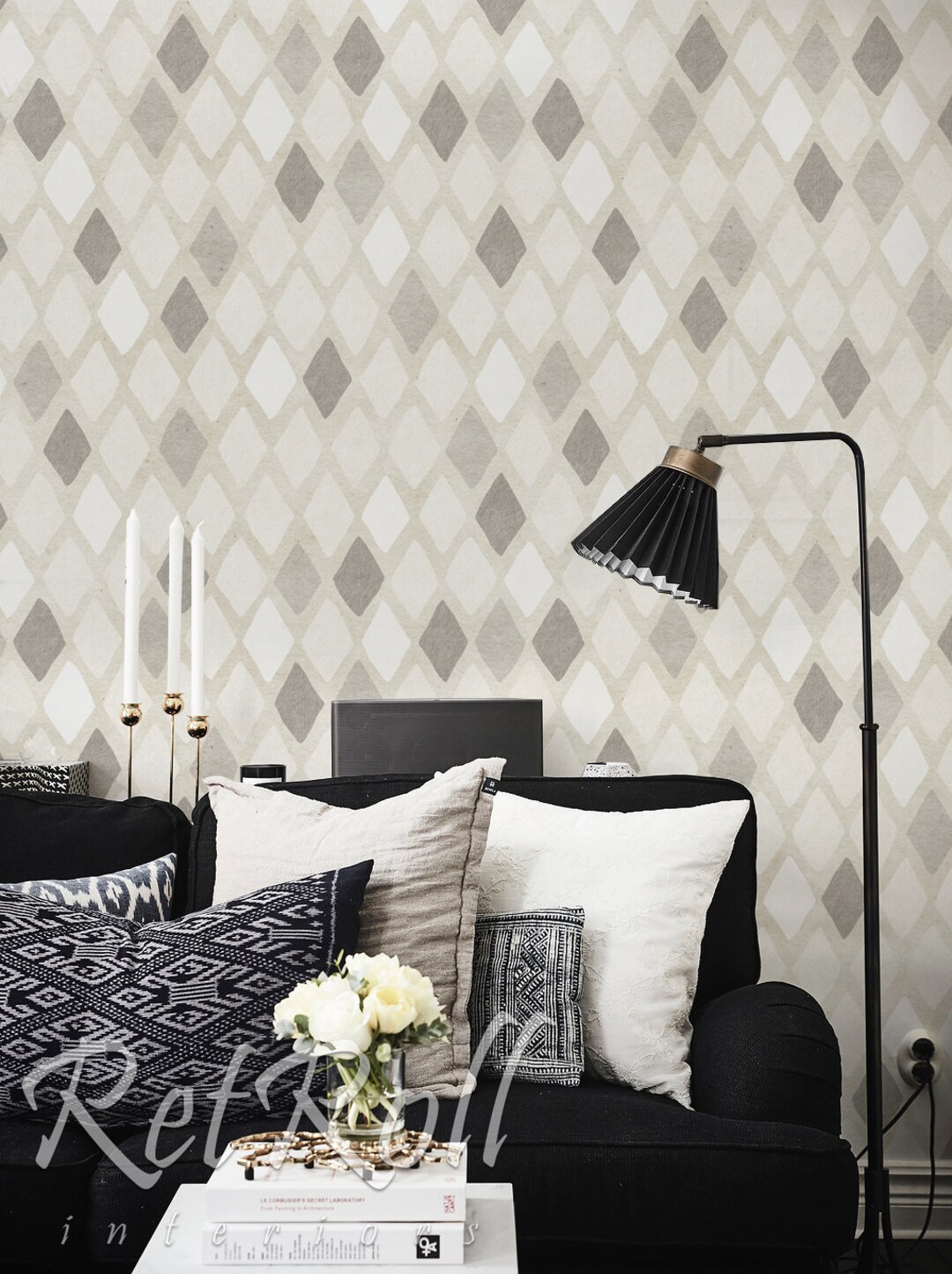 Hand Drawn Harlequin Removable Wallpaper, Geometric, Wall Decor, Peel