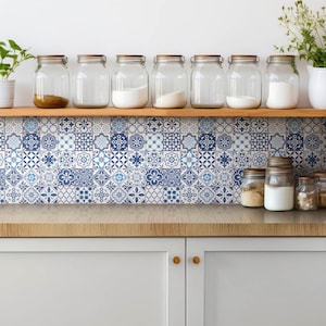 Autocollants décoratifs pour carreaux de mosaïque, carreaux autocollants, autocollants pour carreaux de mosaïque, décalcomanie décorative bleue, autocollants pour carrelage de salle de bain, lot de 9