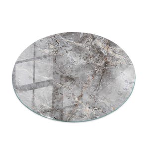 Scratch-Resistant Glass Table Layer, Natural Marble Pattern Round Glass Table Cover, Gray Modern Glass Tabletop, Glass Table Top