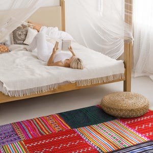 Turkish Patchwork Patterned Weaves Area Rug, Abstraction Vinyl Flooring, Multicolored Bedroom Rug, Pet Friendly Rug, Easy To Clean Rug