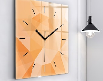 Abstraction of the triangle Glass Clock, Orange Minimalistic Clock, Abstract Wall Clock, Custom Wall Clock, Numbers or Lines