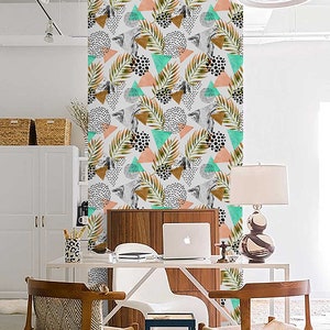 Bezaubernde Tapete, Palmenblatt Tapete, Pastellfarben Wanddekor, Tropische Tapete, Pink #18FW, abnehmbarer Wandsticker