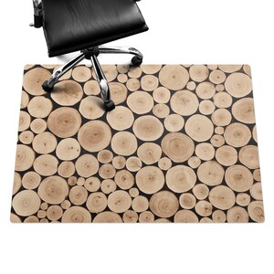 Wooden Circles Chair Floor Protector, Beige Desk Chair Mat, Computer Chair Mat, Texture Office Chair Mat, Chair Mat