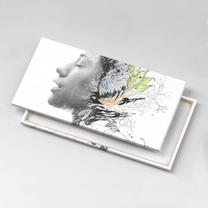 Woman&#39;s head abstraction Canvas, Picture Wall Hanging, Gray Wall Art, Abstraction Canvas Painting