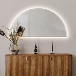 Small LED Mirror, Elegant Illuminated Mirror, Bedroom Mirror with LED backlight, Tall Mirror with LED lights, Frameless Mirror