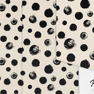 Black Painted Dots removable wallpaper, black and beige, repositionable, abstract, decorative, wall art, hand drawn, retro wallpaper 108 image 3