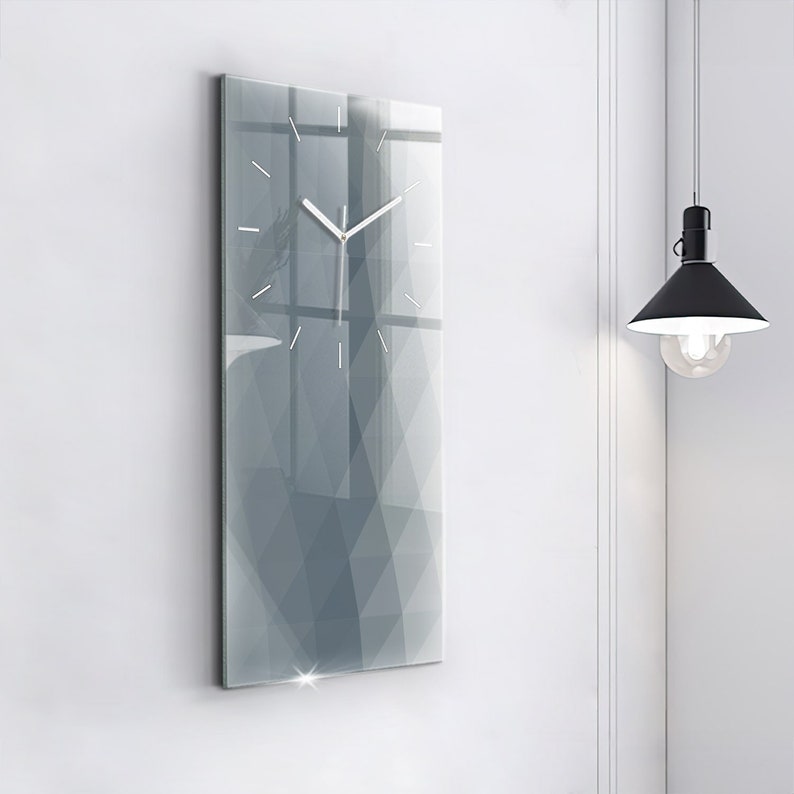 Horloge minimaliste abstraite vague, horloge en verre gris, horloge murale abstraite, horloge décorative horizontale, collection chiffres ou lignes image 3