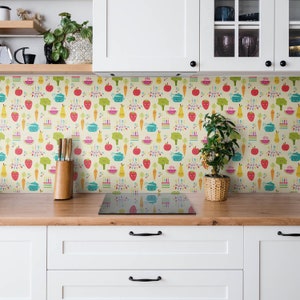 Vegetables and Fruits Tile Stickers, Removable Tiles, Food Tile Stickers, Colorful Decal Decoration, Kitchen Tile Stickers, Pack of 9
