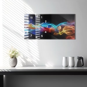 Horloge murale abstraite lignes colorées, horloge en verre multicolore, horloge imprimée abstraite, horloge personnalisée, collection chiffres ou lignes image 4