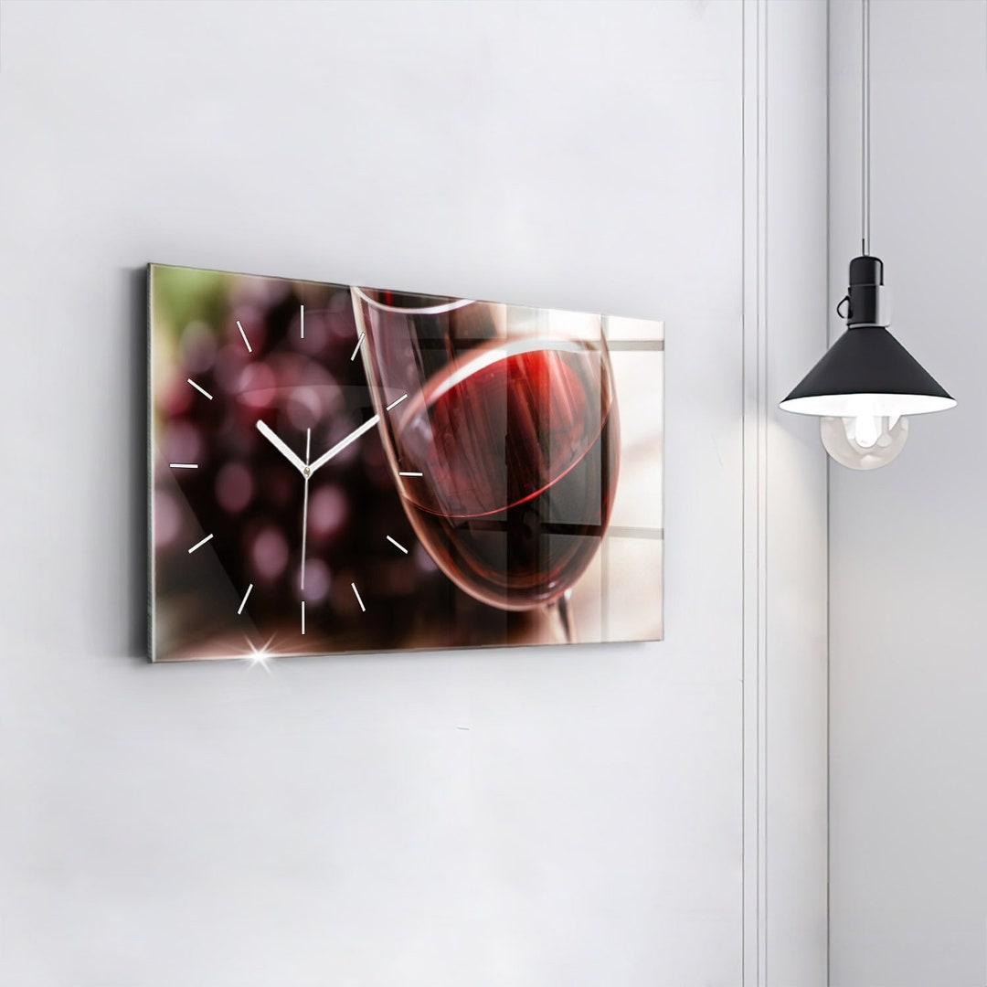 A Glass of Red Wine Wall Clock, Red Glass Clock, Food Printed Clock ...