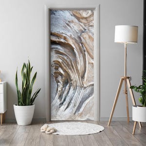 Wooden Grain Door Sticker, Carving Door Mural, Texture Door Decals, Beige Door Mural, Bedroom Door Stickers