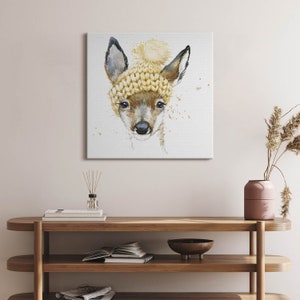 A deer in a child&#39;s style Canvas, Picture Wall Hanging, White Wall Decor, Animals Canvas Print