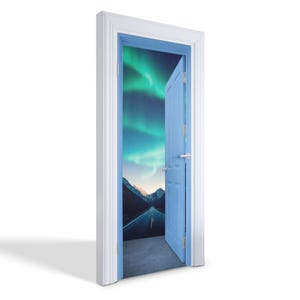 The Door To Heaven Door Sticker, Carving Door Mural, Landscapes Door Decals, Blue Door Mural, Bedroom Door Stickers