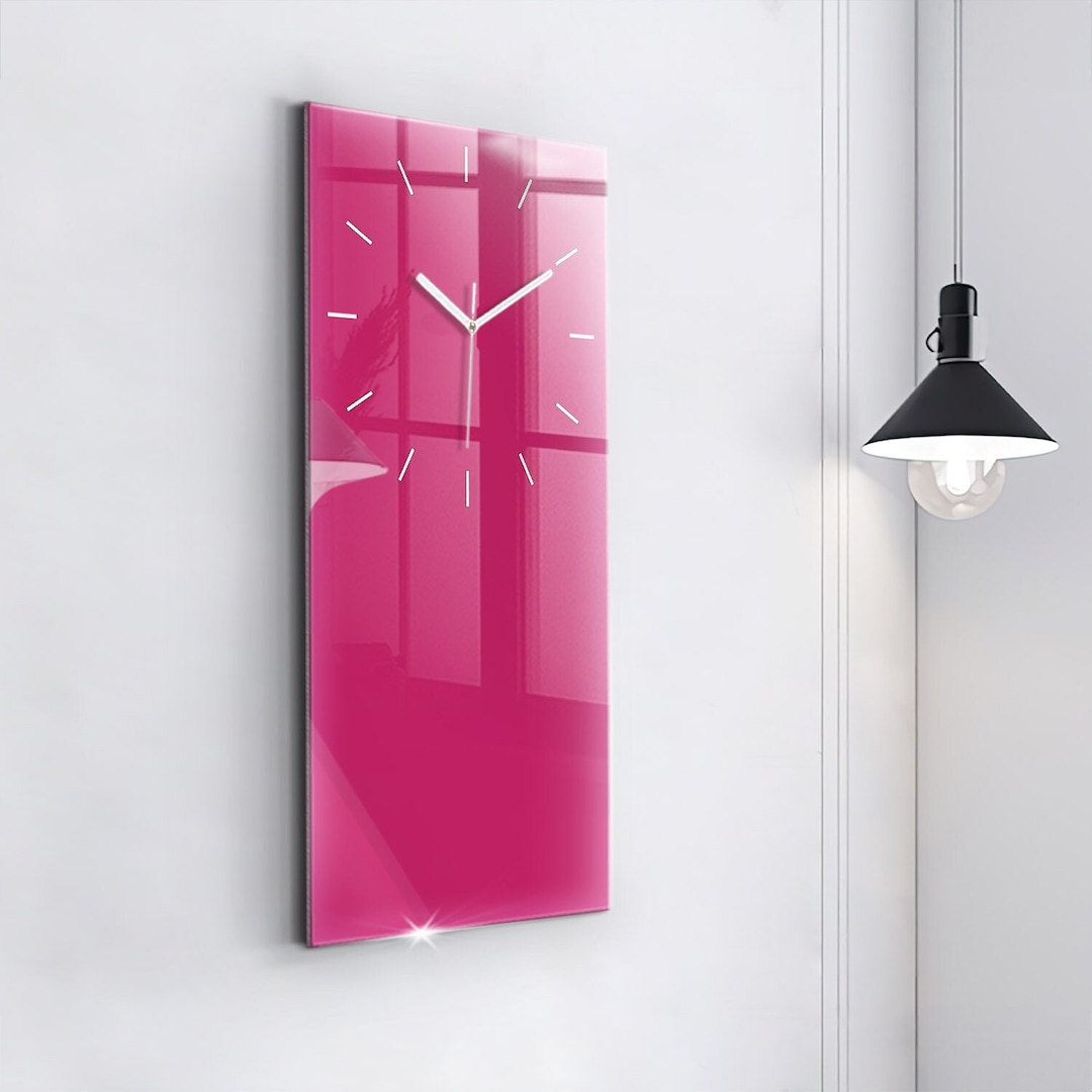 Strong Pink Color Modern Wall Clock, Pink Glass Clock, Solid Color ...