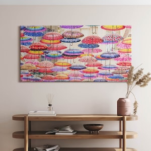 Colorful umbrellas Canvas, Picture Wall Hanging, Multicolor Wall Decor, Kids Canvas Print