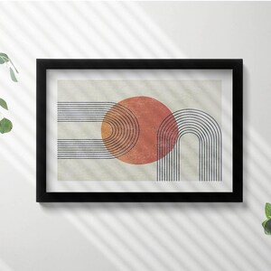 Modern Art Lines And Circle Illustration in Frame , Abstraction Print in Frame, Creamy Wall Art, Home Decorations