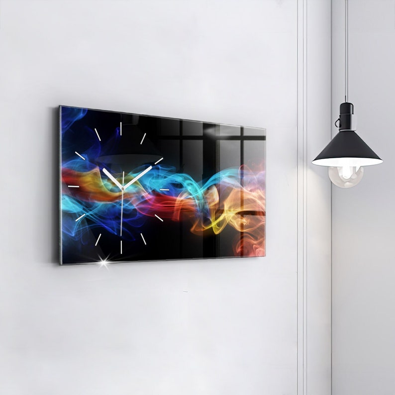 Horloge murale abstraite lignes colorées, horloge en verre multicolore, horloge imprimée abstraite, horloge personnalisée, collection chiffres ou lignes image 3