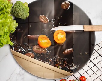 Hot Coffee Beans Cutting Board, Tempered Glass Chopping Board, Brown Kitchen Decorations, Large Chopping Board, Round Cutting Board
