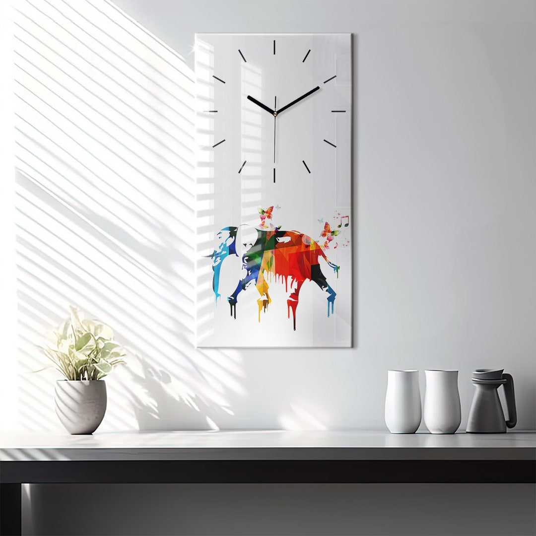 Colorful Painted Elephant Hanging Clock, Blue Glass Clock, Animal ...
