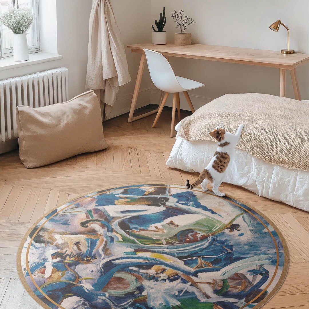Painting Abstract Expression Paint Traces Round Bedroom Rug ...