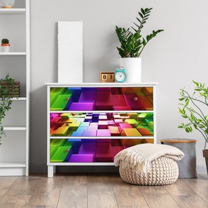 Bunte Würfel Möbelfurnier, Texturklebefolie, Abstraktion Möbelbespannung, mehrfarbige Möbelabziehbilder, wasserfester Aufkleber