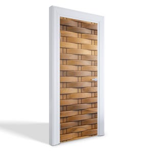 Wooden Braid Door Sticker, Carving Door Mural, Texture Door Decals, Brown Door Mural, Bedroom Door Stickers