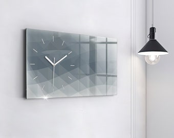 Horloge minimaliste abstraite vague, horloge en verre gris, horloge murale abstraite, horloge décorative horizontale, collection chiffres ou lignes