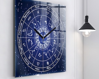 Clock Zodiac Constellations, Astronomy Themed Blue Wall Clock, Unique Number Collection, Custom Wall Clock