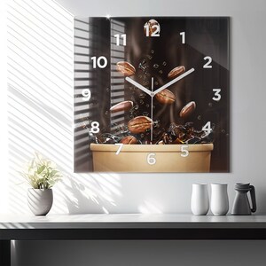 Hot coffee Glass Clock, Brown Minimalistic Clock, Food Wall Clock, Personalised Clock, Numbers or Lines Collection