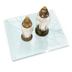 Glass Tray for Grave Candles, Memorial Candle Holder, Grave Decor, Cemetery Lantern Base, Grave Lantern Stand