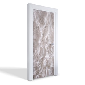 White Fur Door Sticker, Carving Door Mural, Texture Door Decals, Beige Door Mural, Bedroom Door Stickers