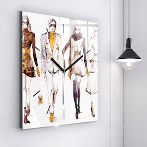 Woman and man Glass Clock, Brown Modern Wall Clock, People Minimalistic Clock, Personalised Clock, Numbers or Lines Collection