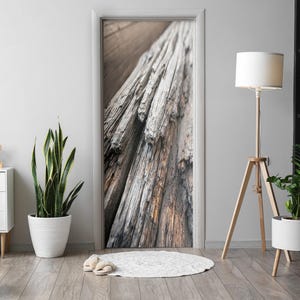 Damaged Wood Door Sticker, Carving Door Mural, Texture Door Decals, Gray Door Mural, Bedroom Door Stickers