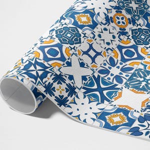 Patterned Tiles Colorful Mosaic Porch Rug, Faux Tiles Outside Carpet, Blue Vinyl Rug, Poolside Rug, Outdoor Vinyl Mat, Waterproof Rug
