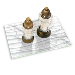 Modern Structure Tempered Glass Base, Grave Lantern Holder, Abstract Patterns Cemetery Decoration, White Votive Plate, Candle Base