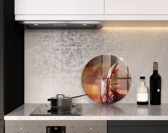 Red Wine And Glass Chopping Board, Tempered Glass Cutting Board, Brown Cookware, Handmade Cutting Board, Round Chopping Board