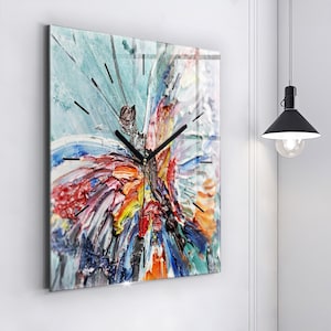 A fragment of oil art Glass Clock, Multicolour Printed Clock, Art Modern Wall Clock, Personalised Clock, Numbers or Lines Collection