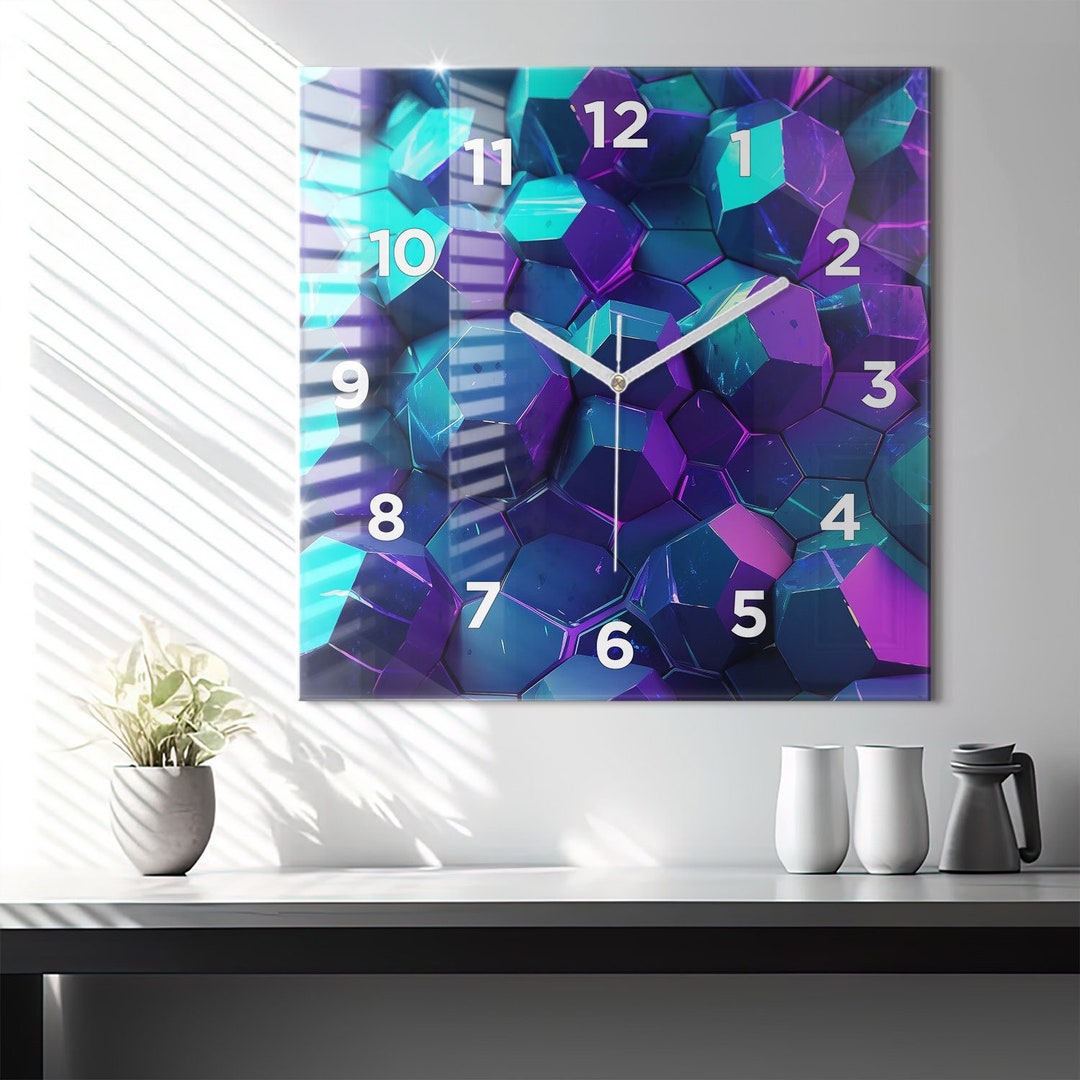 Geometric Figures Glass Clock, Multicolour Modern Wall Clock, Abstract ...