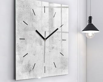 Reloj de vidrio de pared de hormigón, reloj de pared moderno gris, reloj minimalista abstracto, reloj personalizado, números o líneas