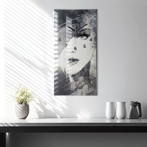 Woman - watercolors Modern Wall Clock, White Glass Clock, Art Minimalistic Clock, Custom Wall Clock, Numbers or Lines