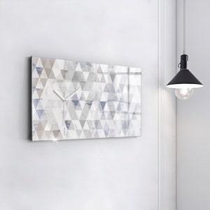 Geometric pattern Wall Clock, White Glass Clock, Abstract Hanging Clock, Personalised Clock, Numbers or Lines Collection