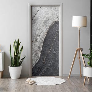 Burnt Wood Door Sticker, Carving Door Mural, Texture Door Decals, Gray Door Mural, Bedroom Door Stickers